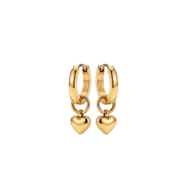 Classic Gold Hoop Huggies + Heart Charms