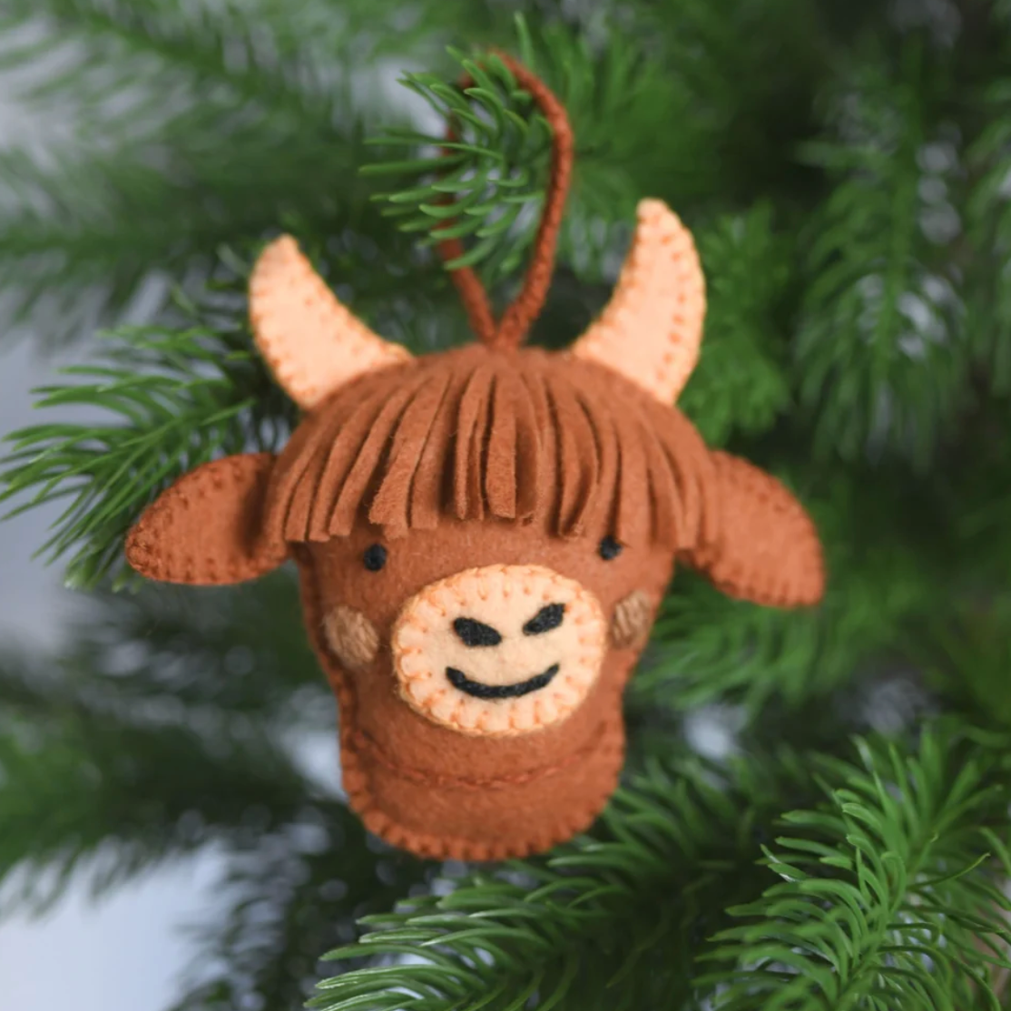 HIghland Cow Hand Embroidered Ornament