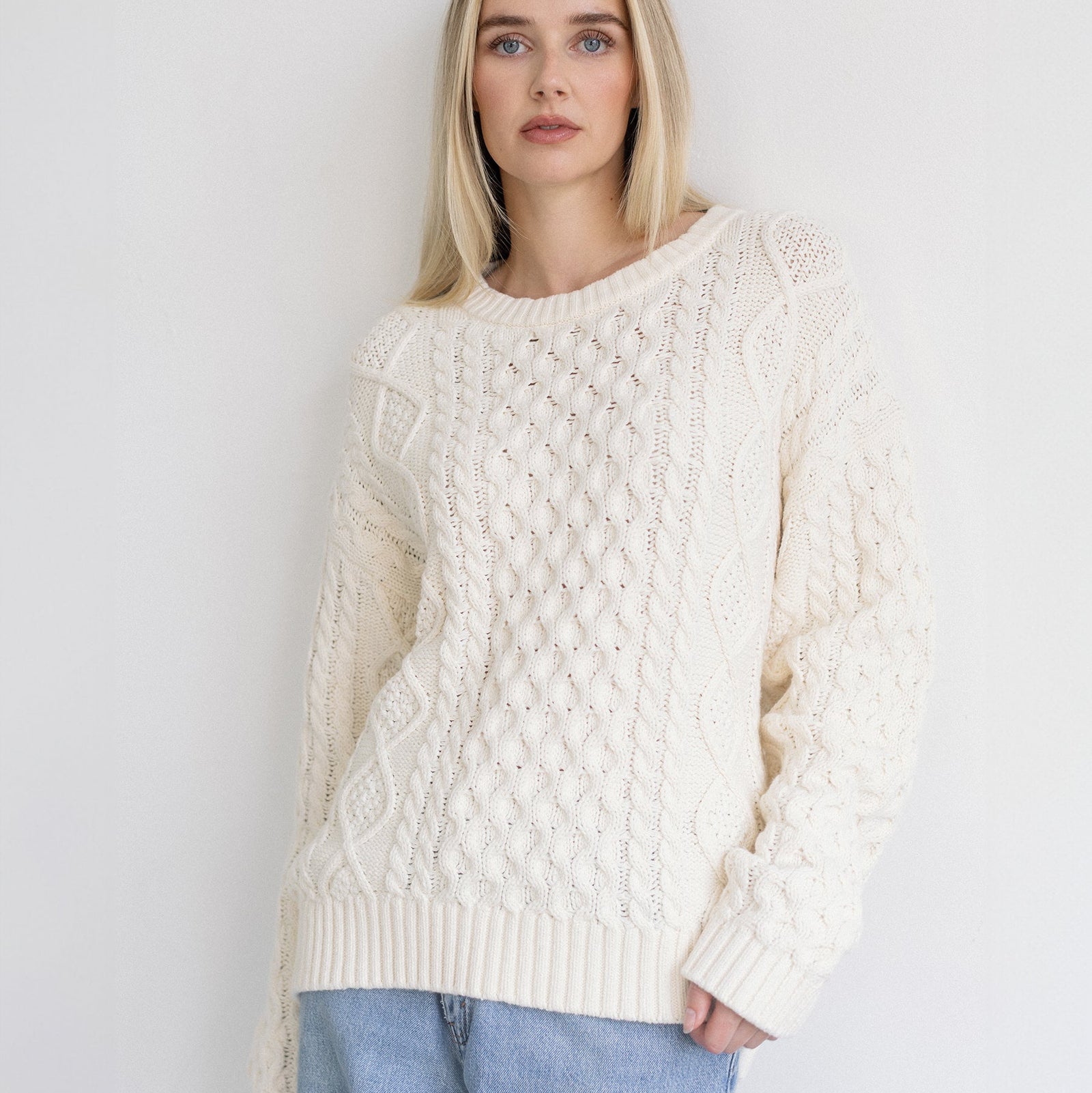 Irish Cable Knit Cream Sweater by Brunette The Label
