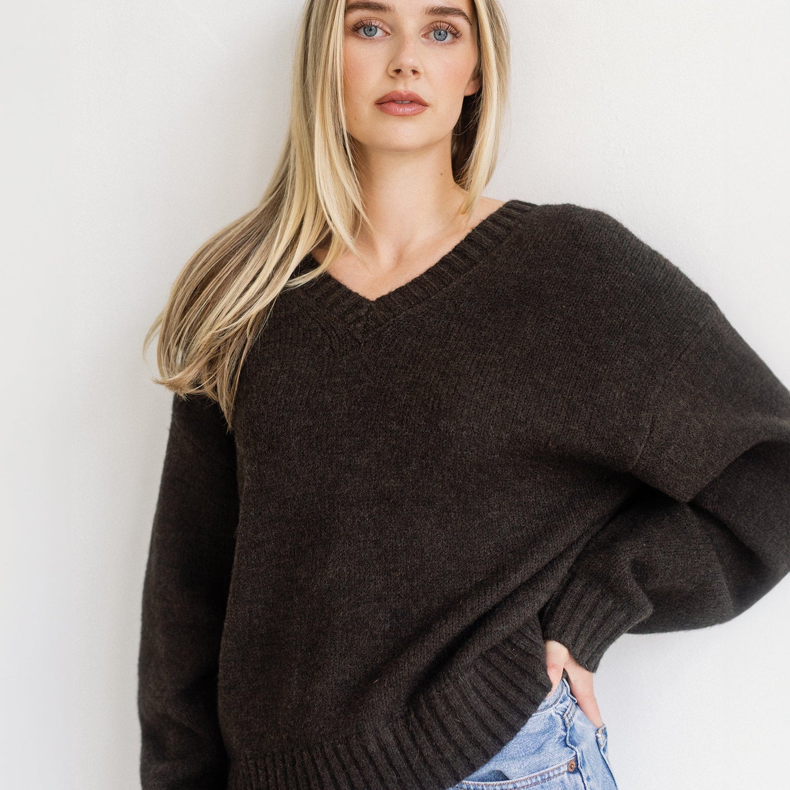 Espresso V Neck Sweater by Brunette The Label