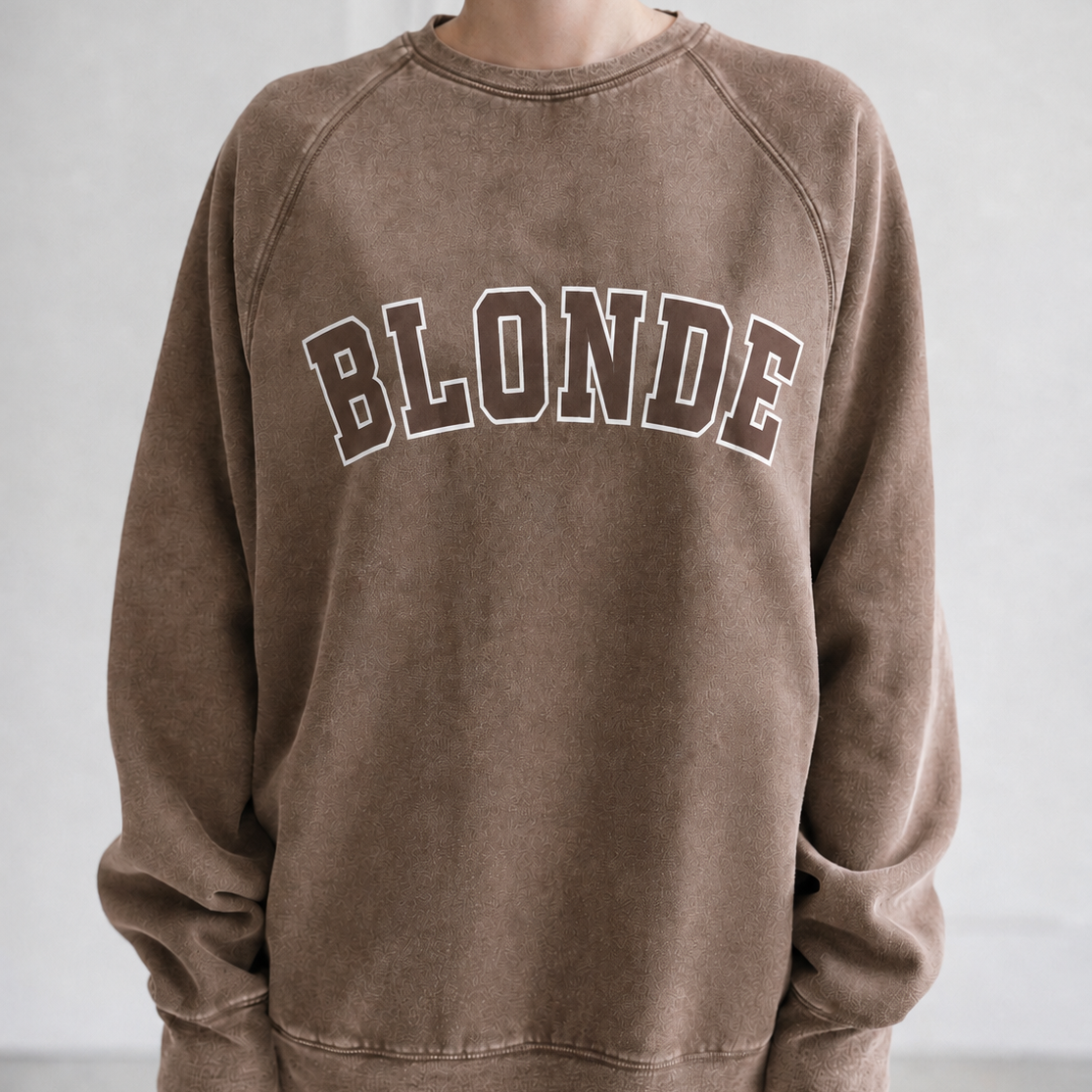 Blond Oversized Varsity Not Your Boyfriend Crew by Brunette The Label