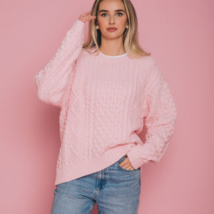 Irish Cable Knit Pink Sweater by Brunette The Label