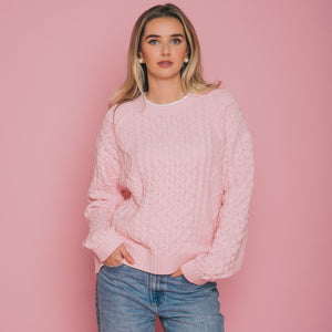 Irish Cable Knit Pink Sweater by Brunette The Label