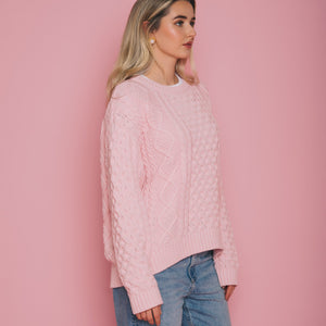 Irish Cable Knit Pink Sweater by Brunette The Label