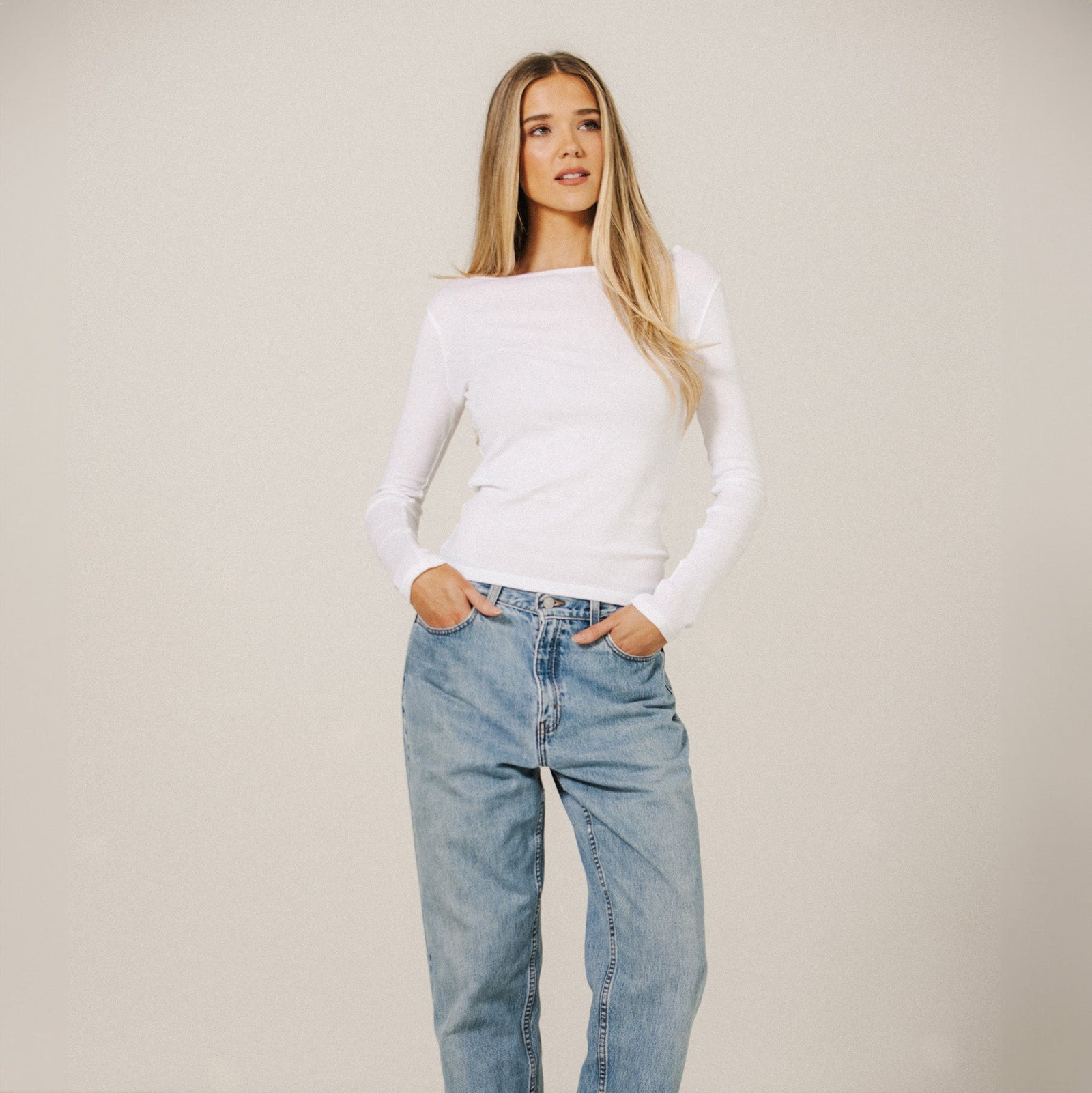 Cotton Long Sleeve Boatneck Tee by Brunette The Label