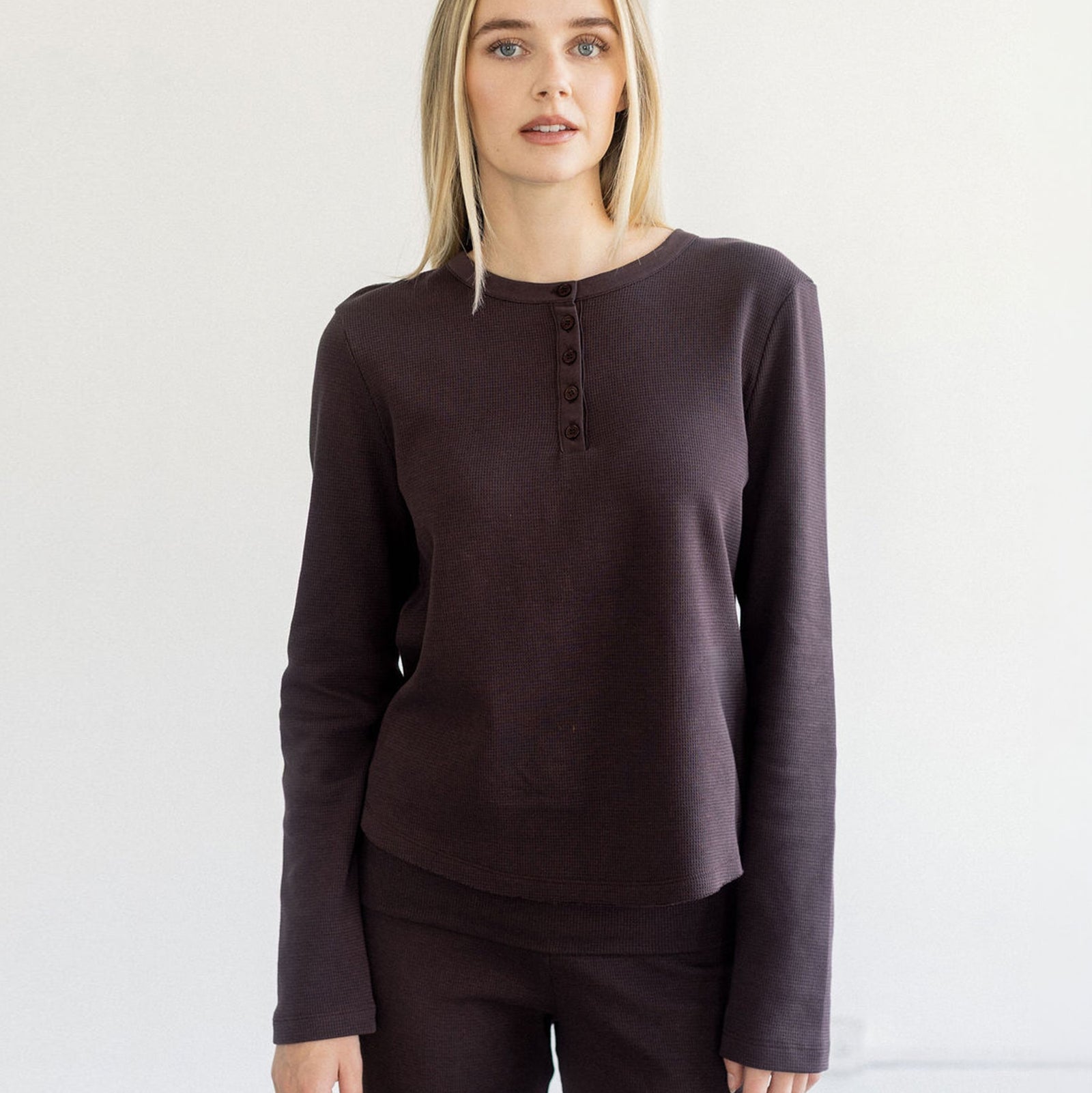 Waffle Henley Shirt by Brunette the Label