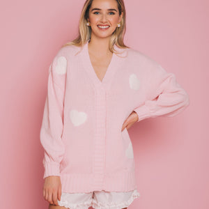Heart Oversized Pink  Cardigan by Brunette The Label