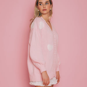 Heart Oversized Pink  Cardigan by Brunette The Label