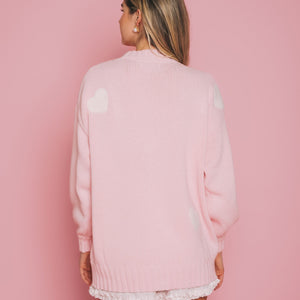 Heart Oversized Pink  Cardigan by Brunette The Label