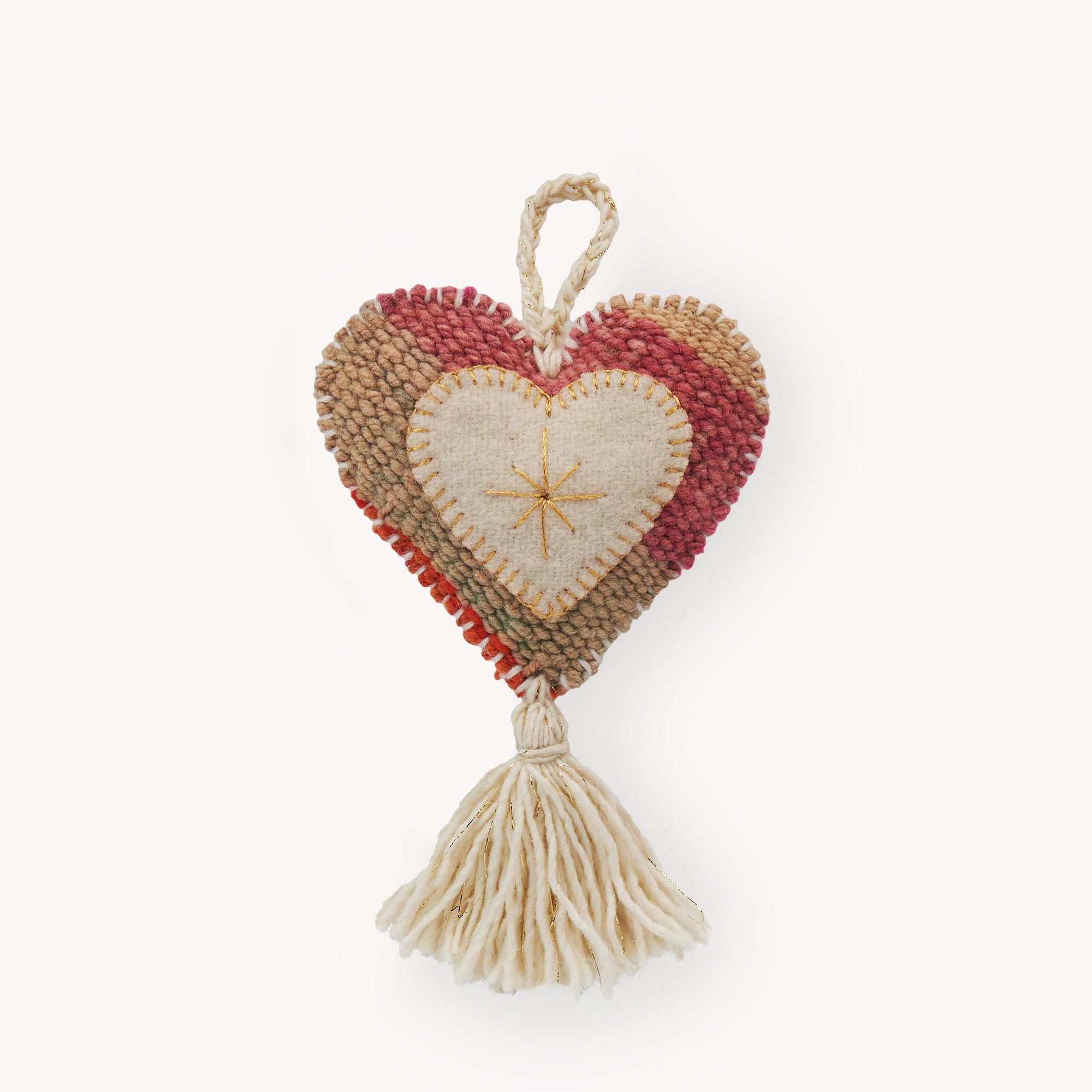 Vintage Heart Hand Embroidered Ornament