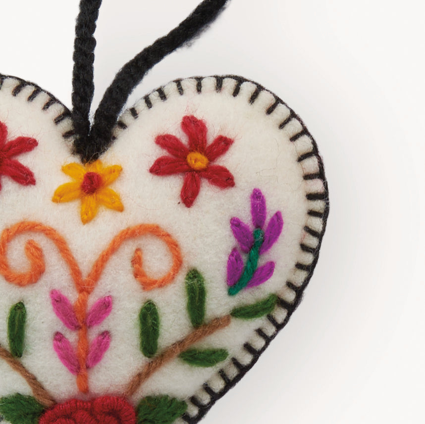 Floral Heart Hand Embroidered Ornament