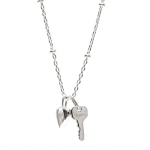 Heart + Key Silver Necklace